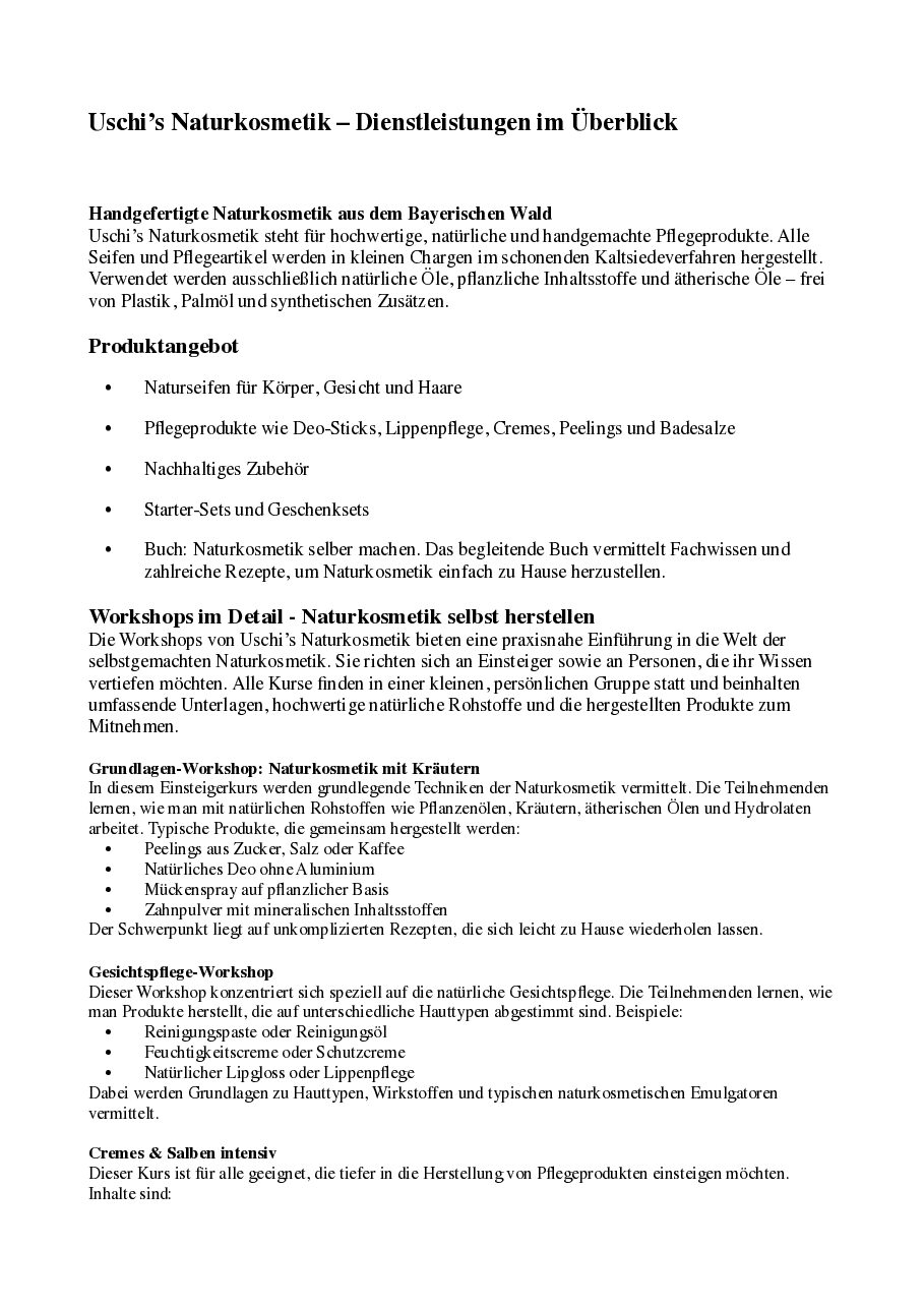 Übersicht Diensleistungen – Seite 1